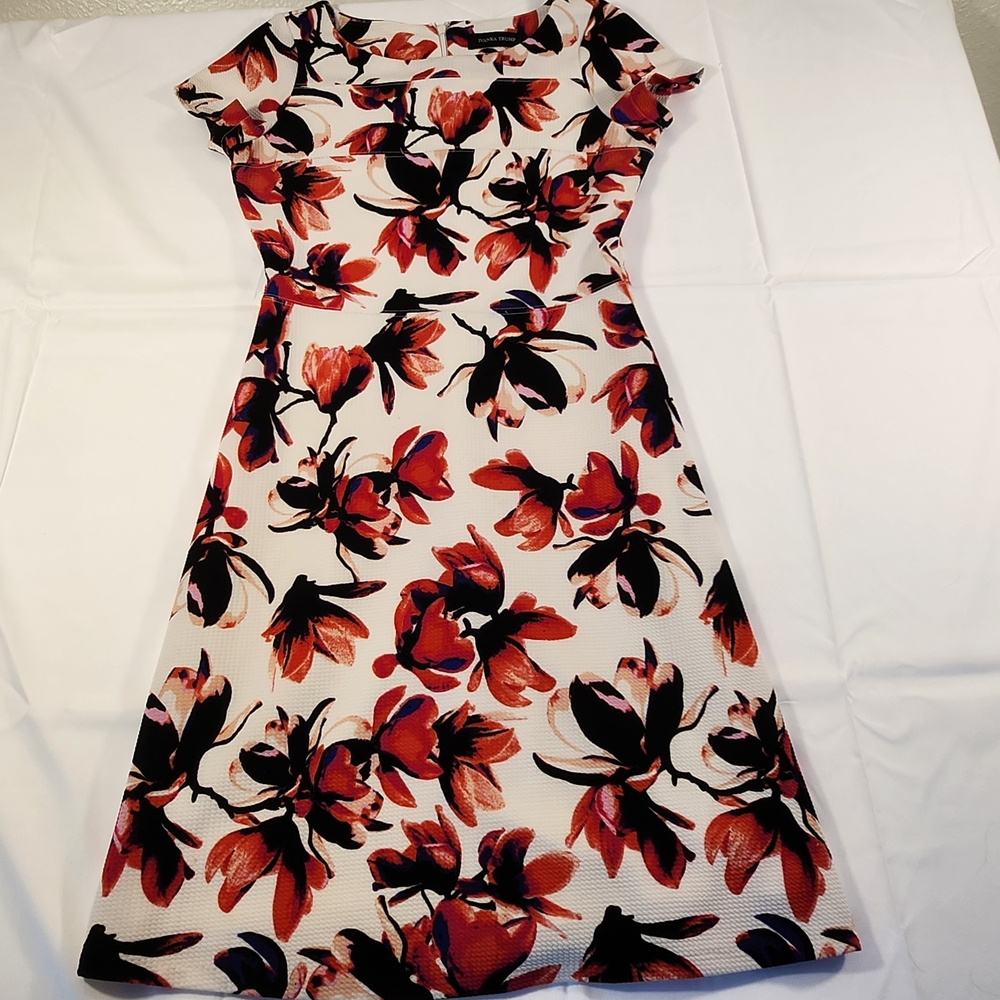 Ivanka Trump Red and Black A-Line Midi Dress